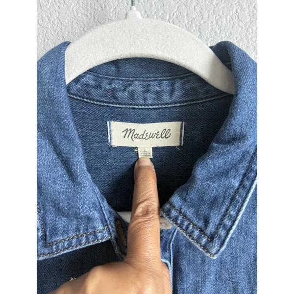 Madewell Denim Popover Shirtdress Large Blue Medium Wash Mini Pocket Minimalist - Image 5