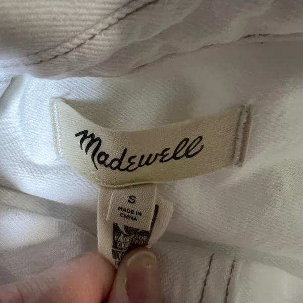Madewell White Denim Shirt Dress Long Sleeve Button Front‎ Cotton Shacket Small - Image 5