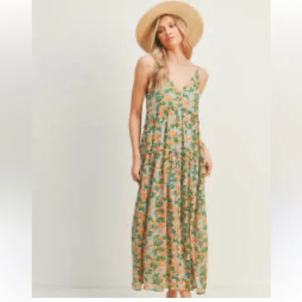 Lush Tropical Floral Spaghetti Strap Dress size small - Image 2