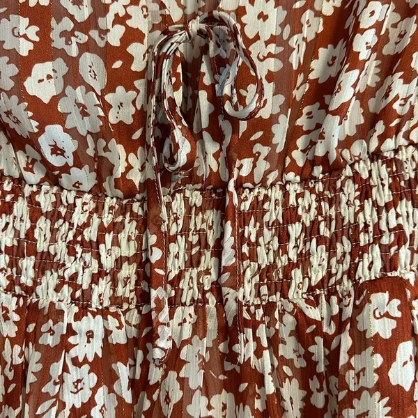 Endless Blue Women’s Dress, Brown with Floral and Gold Pinstripes, Size L - Image 6