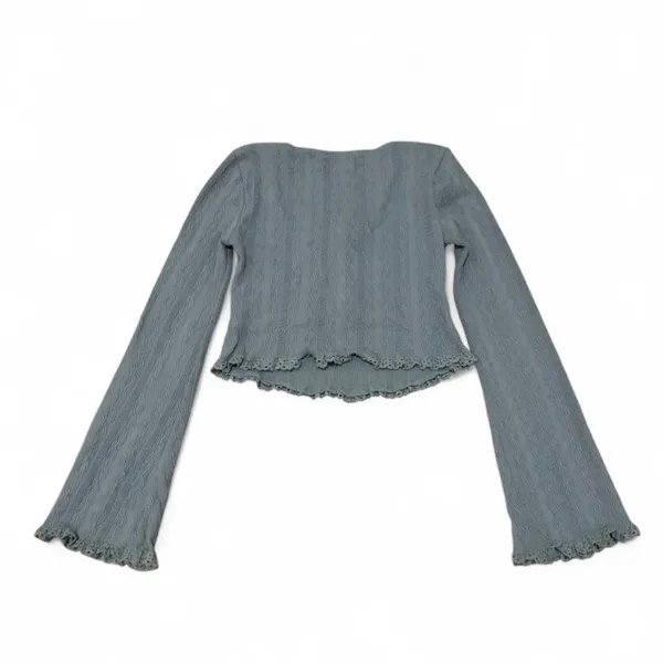 Edikted Lacey Ruched Bell Sleeve Stretch Cotton Crop Top - Image 4