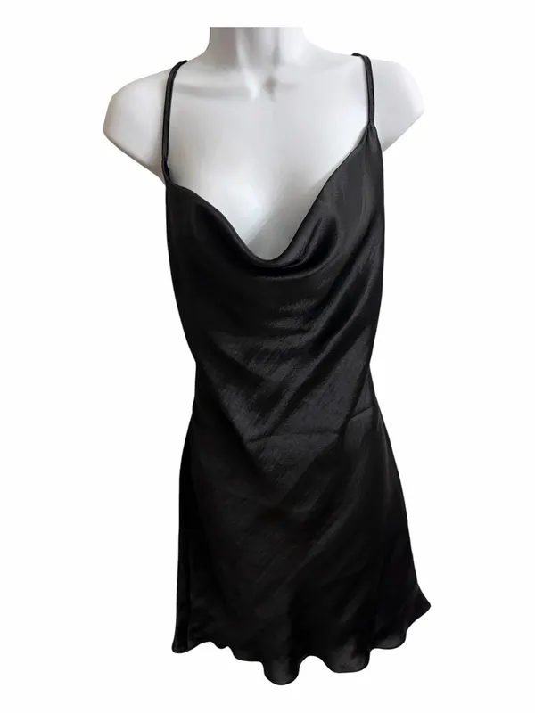 ASOS DESIGN High Shine Satin Lace-Up Back Cami Slip Mini Dress Black Sz.12 NWT - Image 2