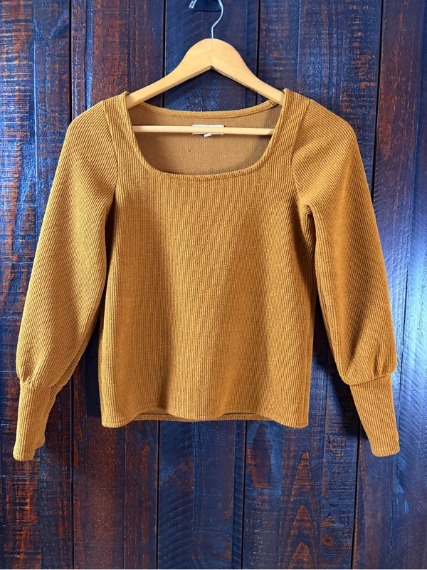 Madewell Fall Colors Square Neck Puff-Sleeve Sweater Top - XXS - Image 2