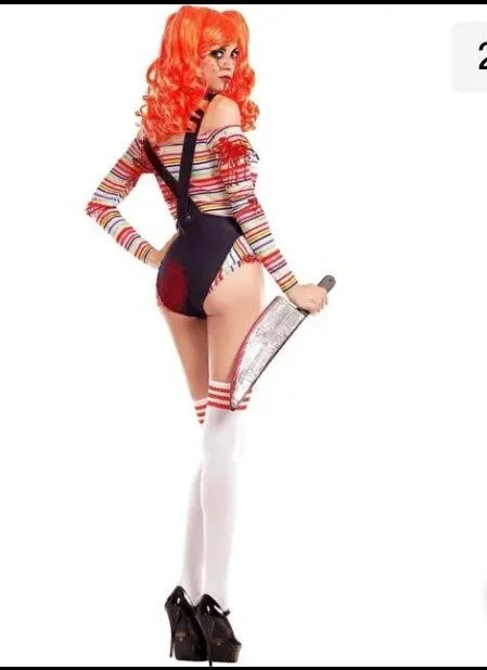 Party King Sexy Killer Doll Chucky Bloody Bodysuit Costume PK762 Teddy Socks XL - Image 3