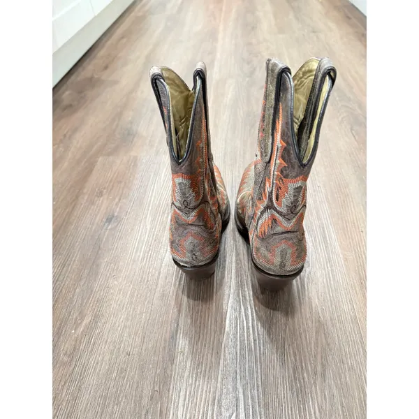 Corral Women‎ Grey Orange Embroidered Leather Snip Toe Western Cowboy Boots - Image 5