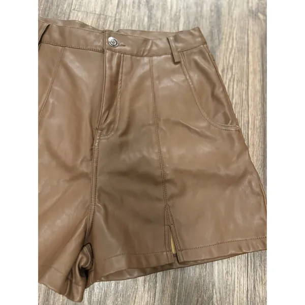 Pretty Little‎ Thing Brown Faux Leather High Rise Shorts - Image 2