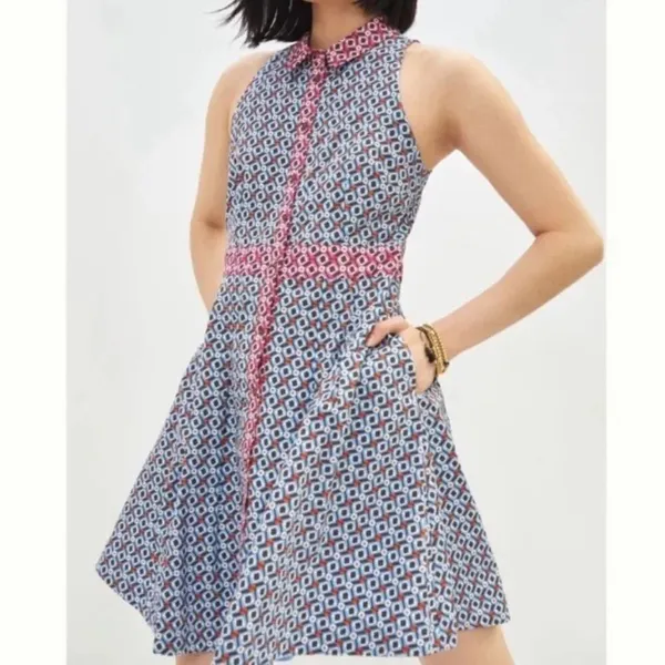 Maeve Anthropologie Buckley Button Front Mini Dress Blue Motif NWT 4 - Image 2