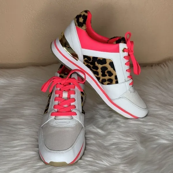 Michael Kors Billie Trainer Leather Leopard Print Sneakers Size 9 - Image 3