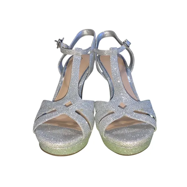 Gianni Bini Silver Glitter Platform T-Strap Heels Formal Wedding 9 - Image 5