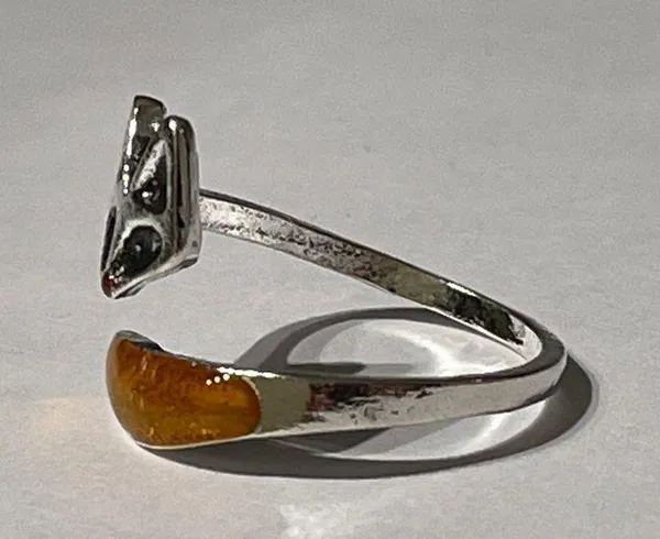 Fox ring with amber tail 5, 6, 7, 8, 9 adjustable size silver metal orange gift - Image 5