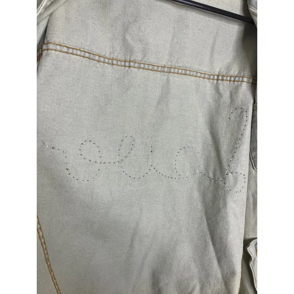 POL Denim Jacket Womens Medium Light Blue Excellent Pearl Love Embellished TWJ19 - Image 8