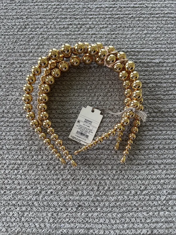 Set of 3 A New Day Metallic Gold Beaded Headbands - Image 4