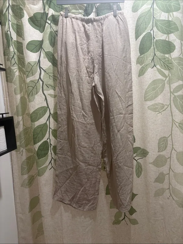 Zara Light Beige Drawstring Linen Pants - Image 3