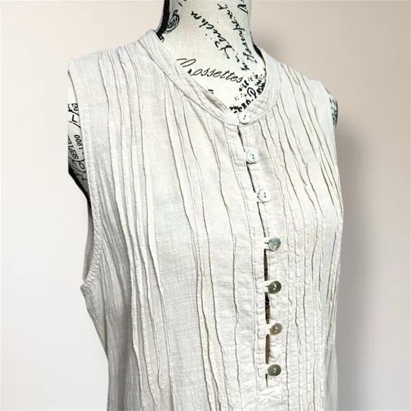 Blanco by Nature L Beige Gauze Sleeveless Mini‎ Dress Button Front Pockets Boho - Image 3