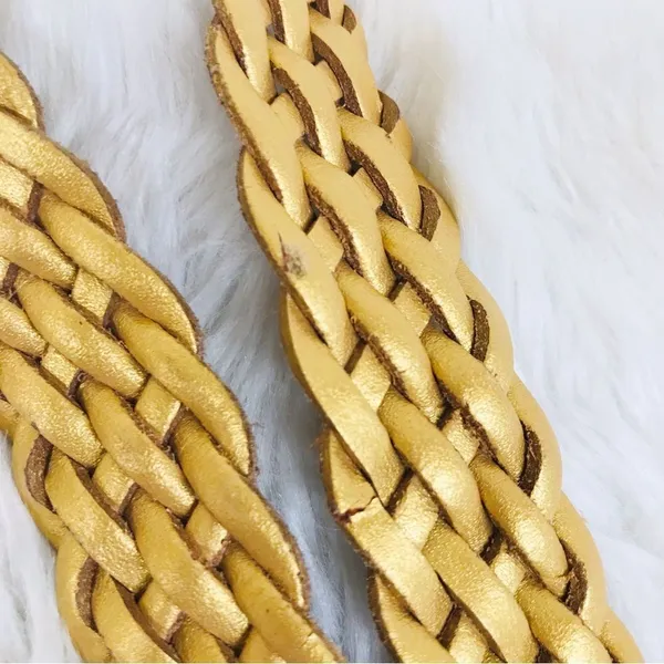 VINTAGE 90s Gold Metallic Woven Leather Belt Braided‎ Y2K Retro Medium Large - Image 9