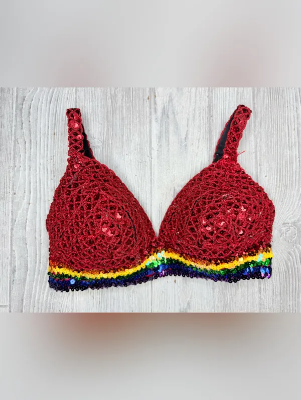 Handmade sequin rainbow bra shirt costume festival wear medium - Image 3