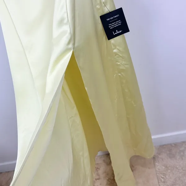 Lulus Stunning Example Light Yellow Satin Backless Maxi Dress Long Formal XL NWT - Image 9