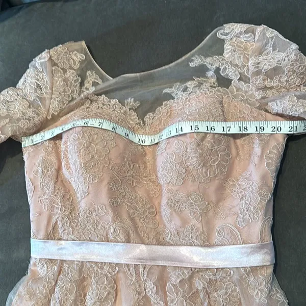 Women’s Pink Lace Appliqué Tulle Wedding Formal Prom Dress Leg Slit Size L NWOT - Image 11