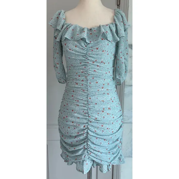 ASTR The Label Teal Multi Ditsy Floral Ruched Mini Dress‎ ADR100891 XS - Image 13