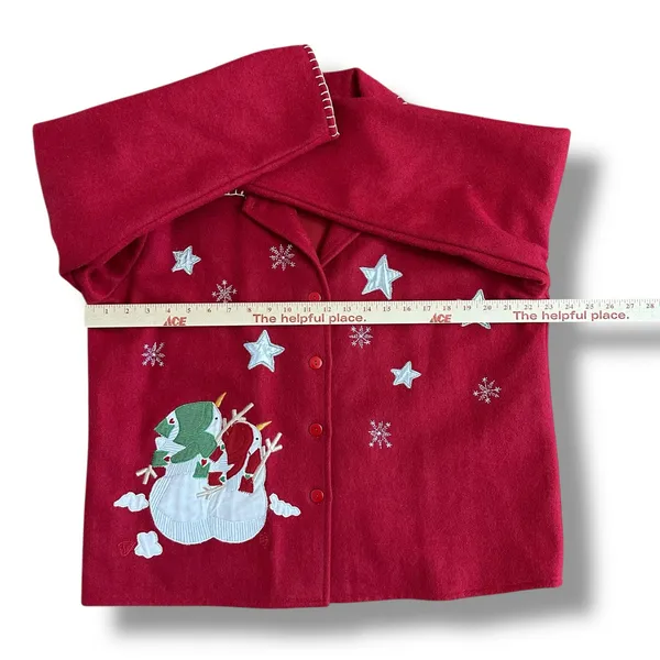 Take‎ Two Red Wool Blend Holiday Jacket Snowman Embroidered Christmas Women’s L - Image 3