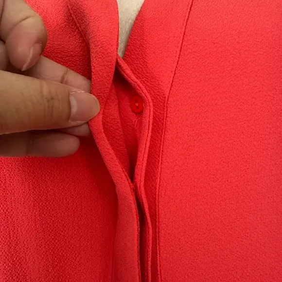 Adrianna Papell Blouse Top V-Neck‎ Short Sleeve Button Up Orange Red Women Large - Image 4