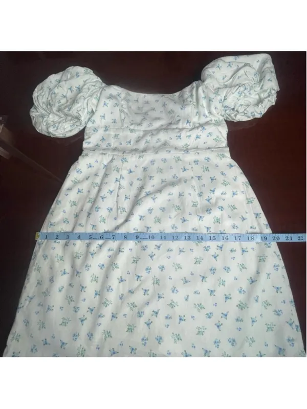 Altar’d State “Shianna” White Blue Ditsy Floral Puff Sleeve Mini Dress Size M - Image 8