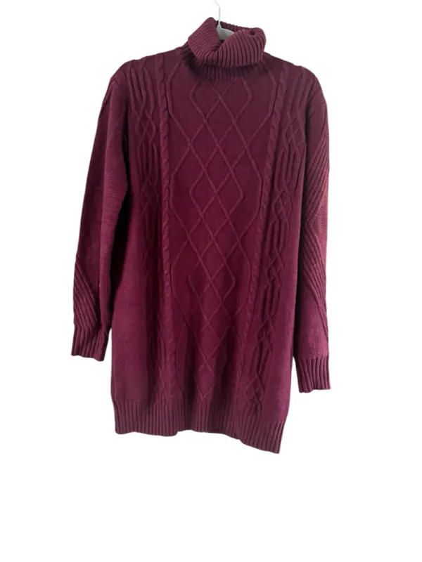 Women's Lulus Burgundy Cable Knit Turtleneck Sweater Dress Size M - Image 11