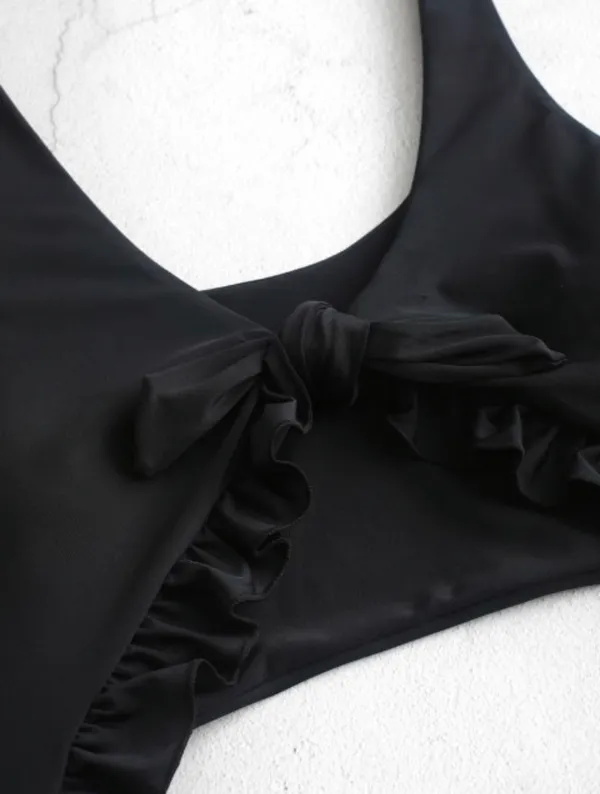 Zaful Tie Front Cutout One Piece Swimsuit - Image 4