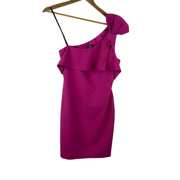 Vince Camuto One Shoulder Bow Pink Sheath Dress Size 6 Cocktail Wedding Evening - Image 3
