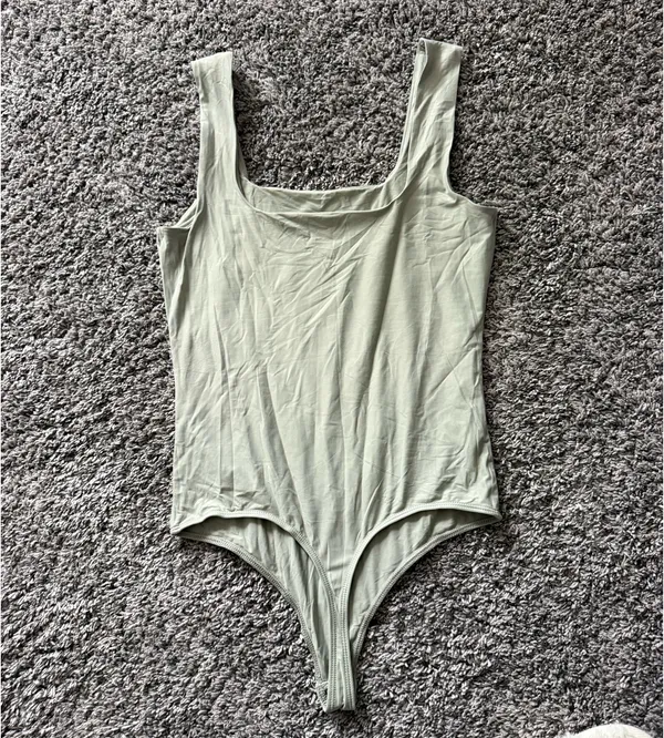 Abercrombie & Fitch Sage Green Ribbed Square-Neck Bodysuit - Image 2