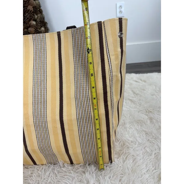 Restoration hardwareStriped Canvas Tote Bag Large Yellow Brown Snap Closure‎ - Image 6