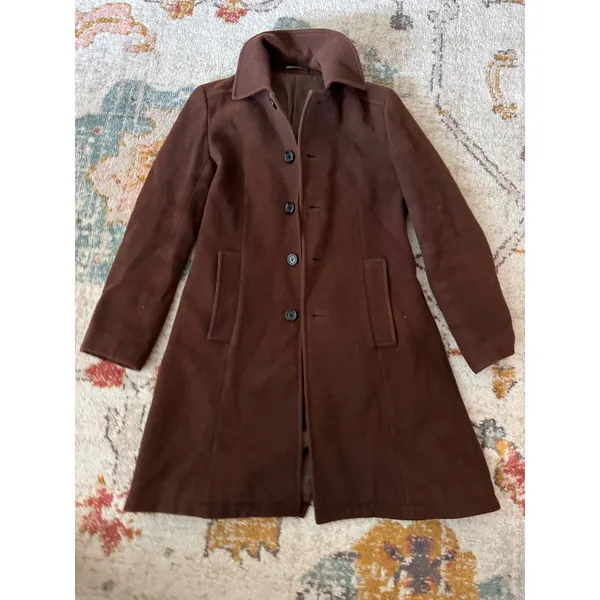 Ined Brown Wool Blend Single Breasted Coat Martingale Back Size 2 Made in Japan - Image 3