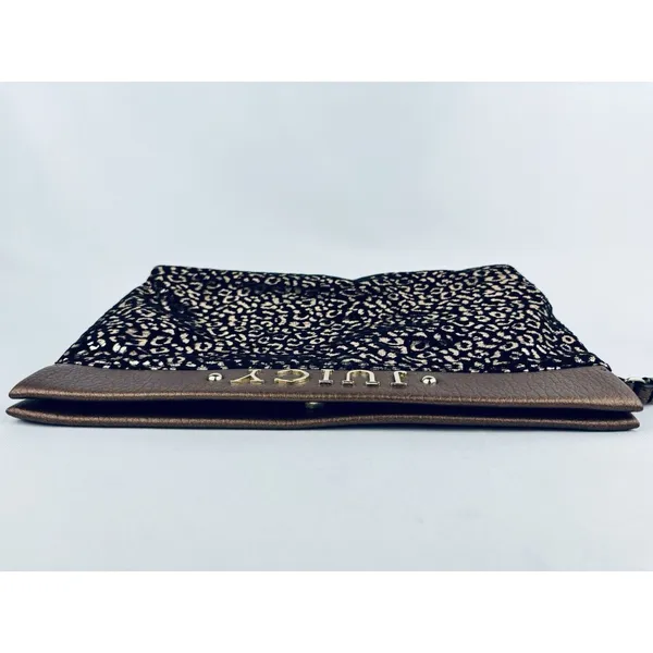Juicy Couture‎ Metallic Novelty Clutch Wallet Purse Gold Black Cheetah Print - Image 9