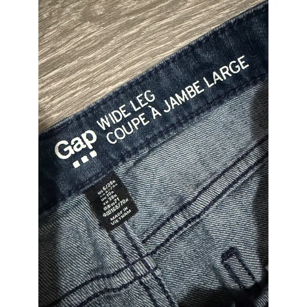 Gap Size 6 28R Women Wide Leg‎ Sailor Jeans Dark Wash Blue Denim Button Detail - Image 2
