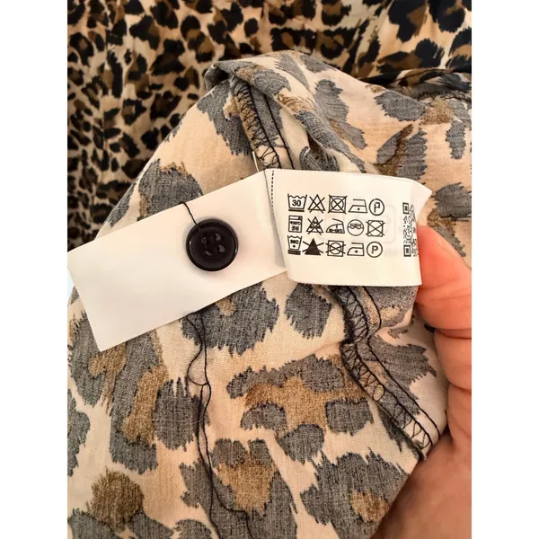 Zara Mini Dress Womens XS‎ Brown Leopard Print Button Front Cotton Short Sleeve - Image 5