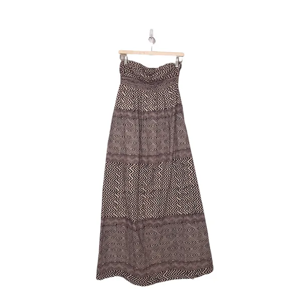 Anthropologie Edme & Esyllte Dress Womens 0 Brown Cream Geometric Print Maxi - Image 3