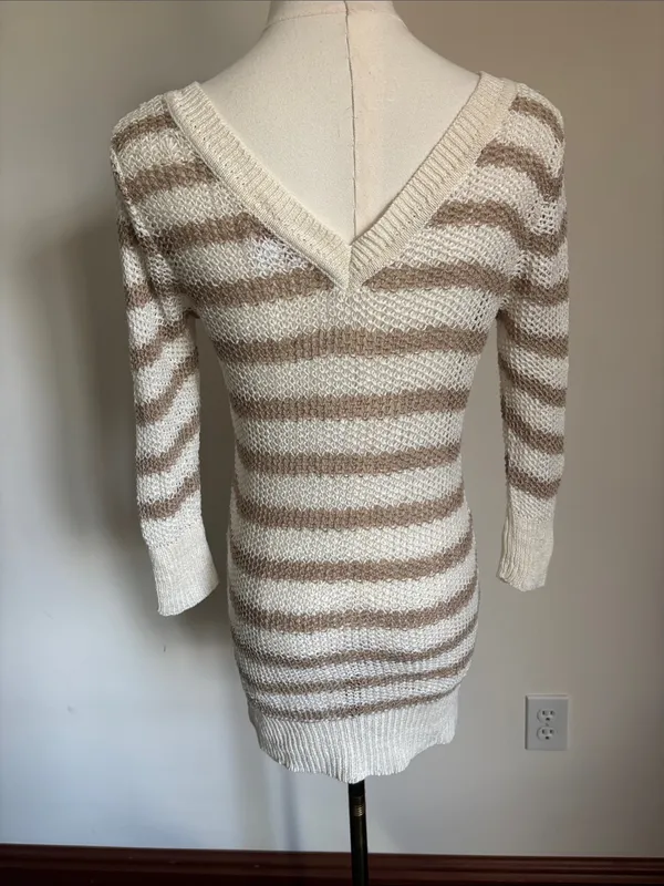A Pea in the Pod Cream & Tan Striped V‑Neck Sweater Tunic - Image 4