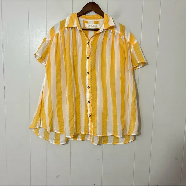 Free People We The Free Float Away Shirt Yellow White Stripe Button Down NWT XS - Image 2