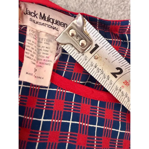 Vintage Jack Mulqueen Silksational Plaid Midi Dress Size 12 Puff Sleeve - Image 4