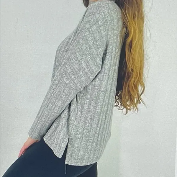 Anthropologie Eri+Ali Fiona Hacci gray ribbed mock neck sweater, size M comfy - Image 2