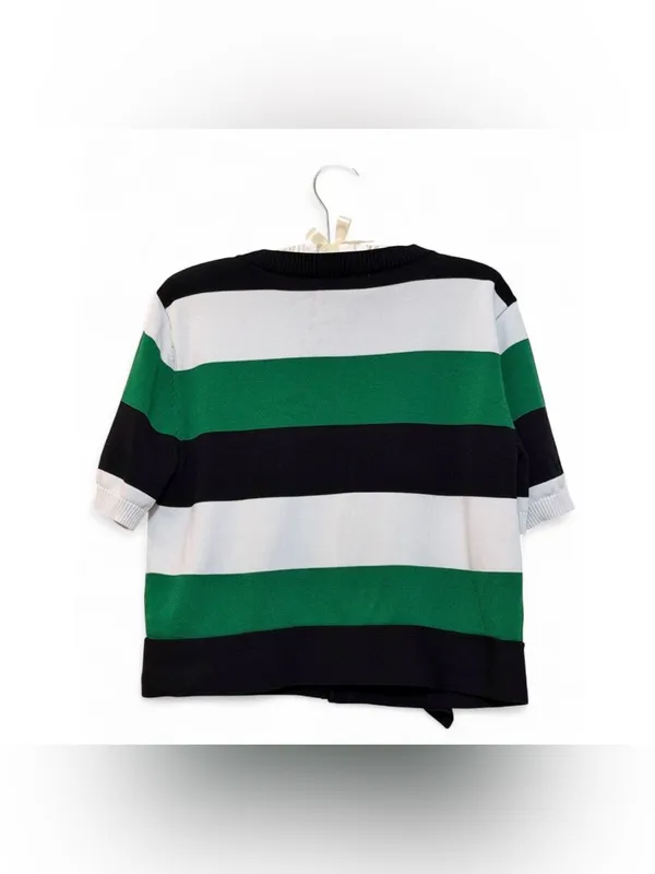Eva Mendes New York & Co Women’s Short-sleeve Green Stripped Belted Knit Sweater - Image 12