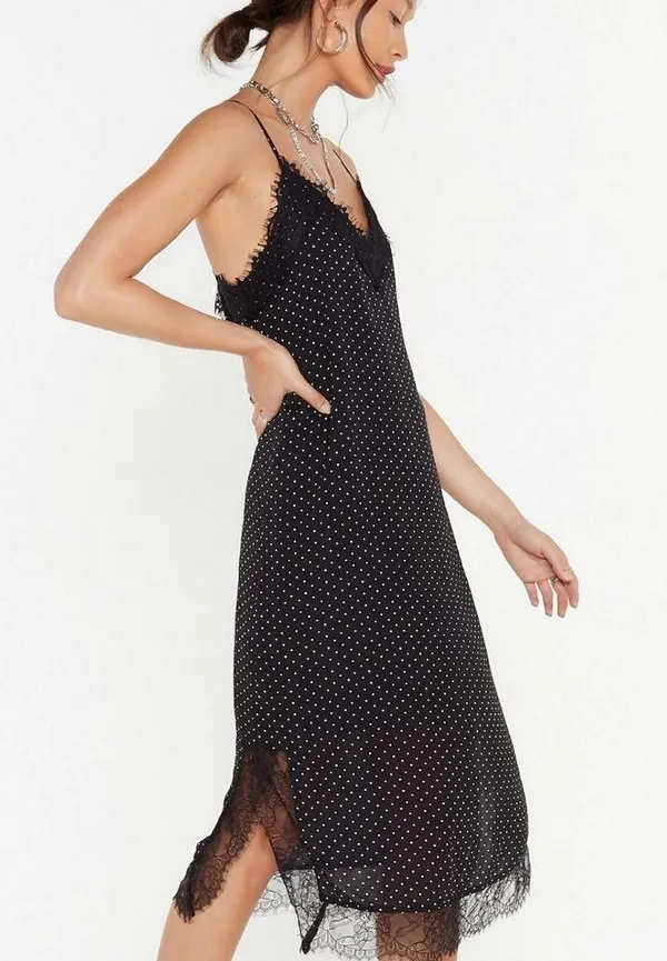 Polka dot lace trim dress Black Size L - Image 2