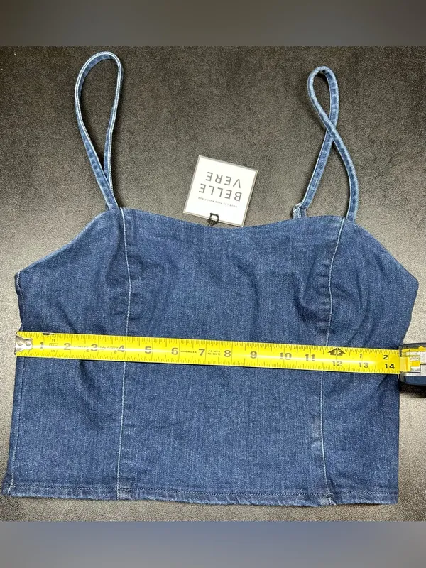 Belle Vere Women's Size S Denim Dark Wash Blue Adjustable Straps Crop Top Shirt - Image 4