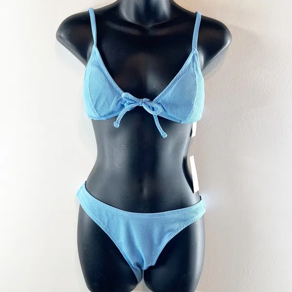 Cupshe Front Tie Bikini Top & Ultra Cheeky Bottoms Set Sky Blue Medium - Image 3