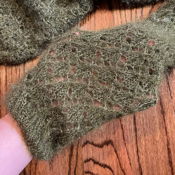 Chartreuse Olive Green Open Knit Fuzzy Cardigan Size M - Image 5