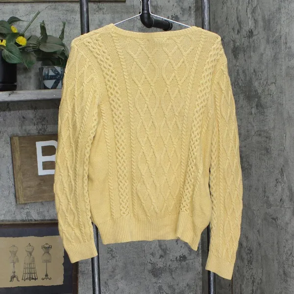 Preswick & Moore Womens Cable Knit Pullover V-Neck Sweater Yellow L - Image 2