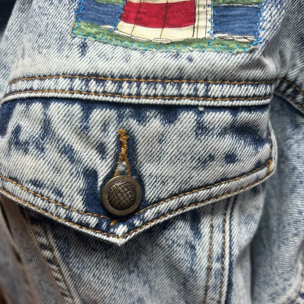 VTG 90s Ocean Denim Acid Wash Lighthouse Jacket Scenic Art Oversized XL - Image 7