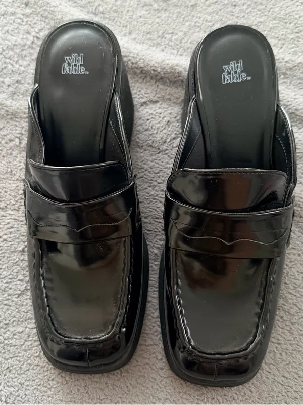wild fable Black Patent Leather Chunky Block Heel Mules Size 8 - Image 3