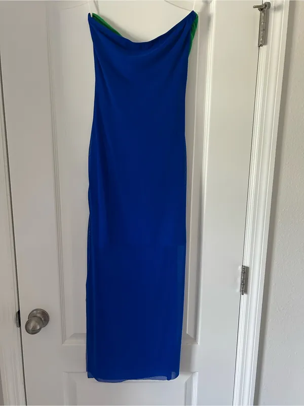 SHEIN Strapless Colbalt Blue Maxi Dress Color Block Twisted Cut-Out Bodice Sheer - Image 5