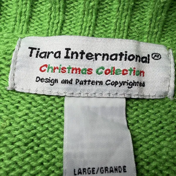Tiara International Womens Size Large Christmas Cardigan Green Snowman Beaded - Image 4